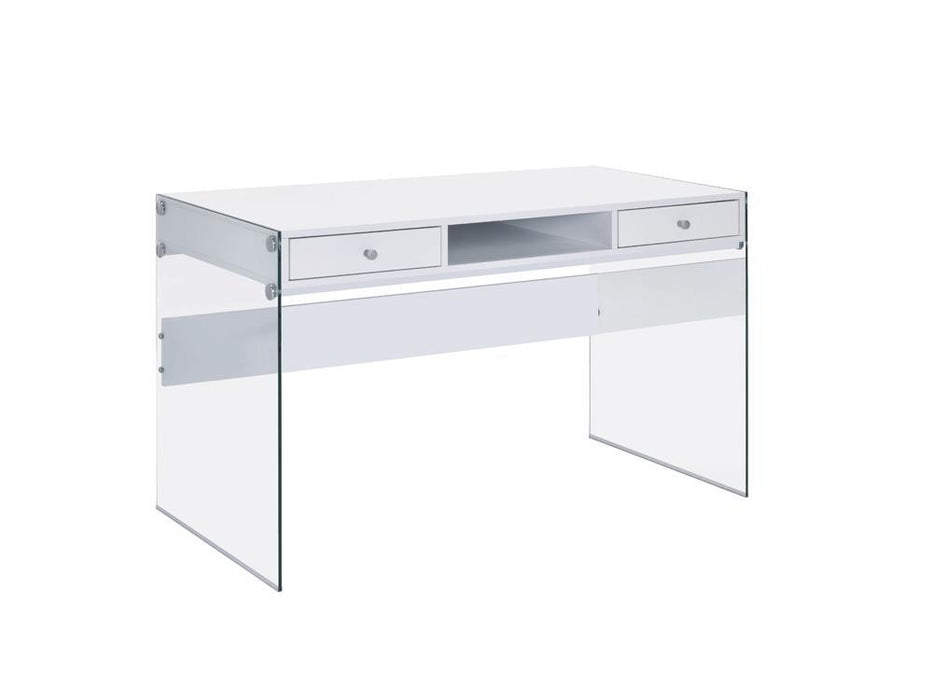 Dobrev 2-drawer Writing Desk Glossy White and Clear - Home Discount Furniture - NJ-linden
