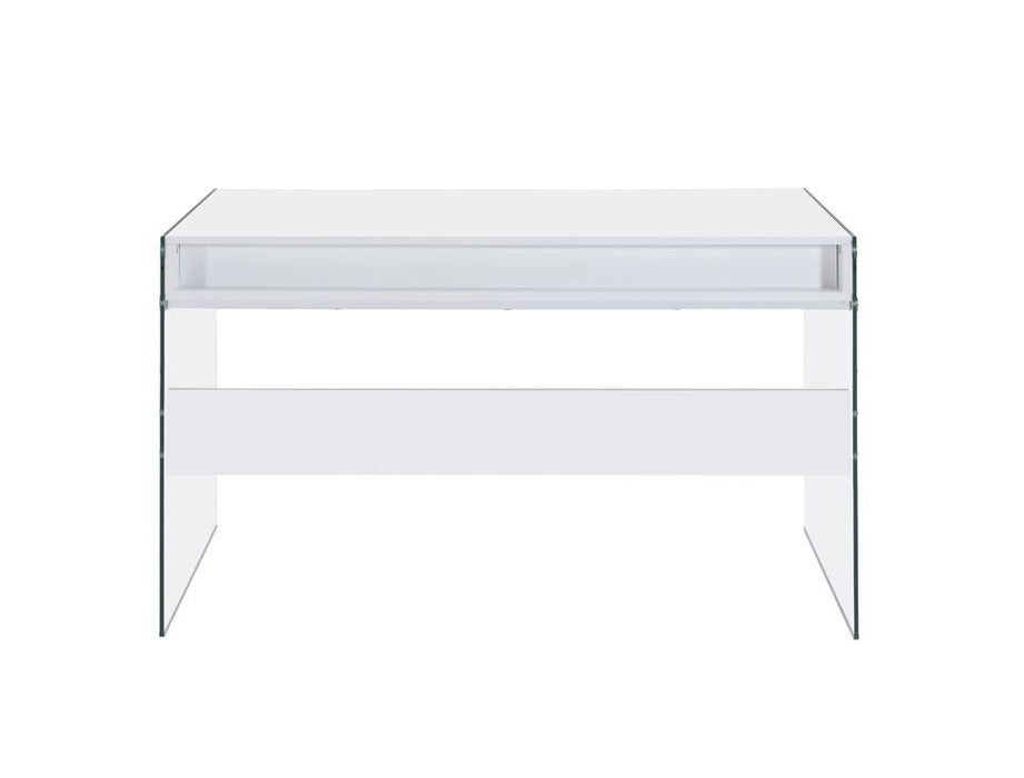 Dobrev 2-drawer Writing Desk Glossy White and Clear - Home Discount Furniture - NJ-linden