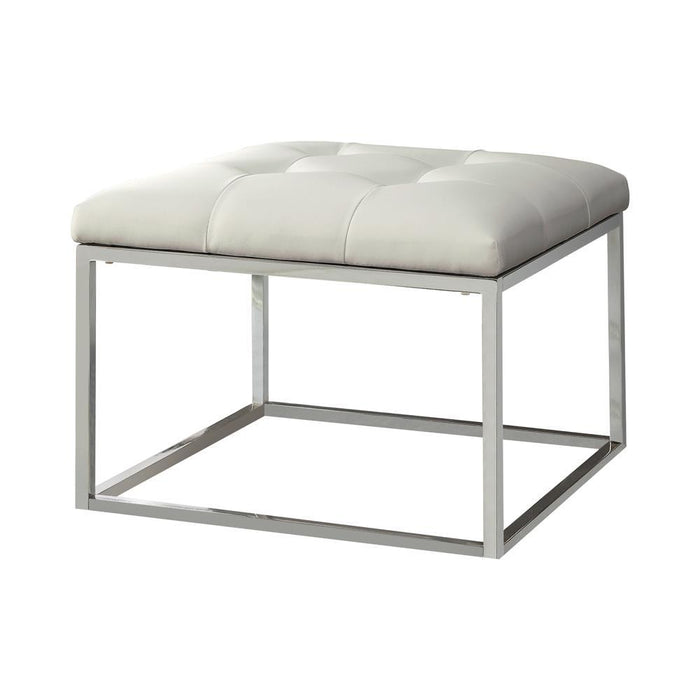 Swanson Upholstered Tufted Ottoman White and Chrome - Home Discount Furniture - NJ-linden