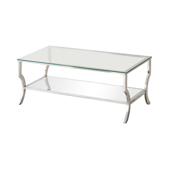 Saide Rectangular Coffee Table with Mirrored Shelf Chrome - Home Discount Furniture - NJ-linden