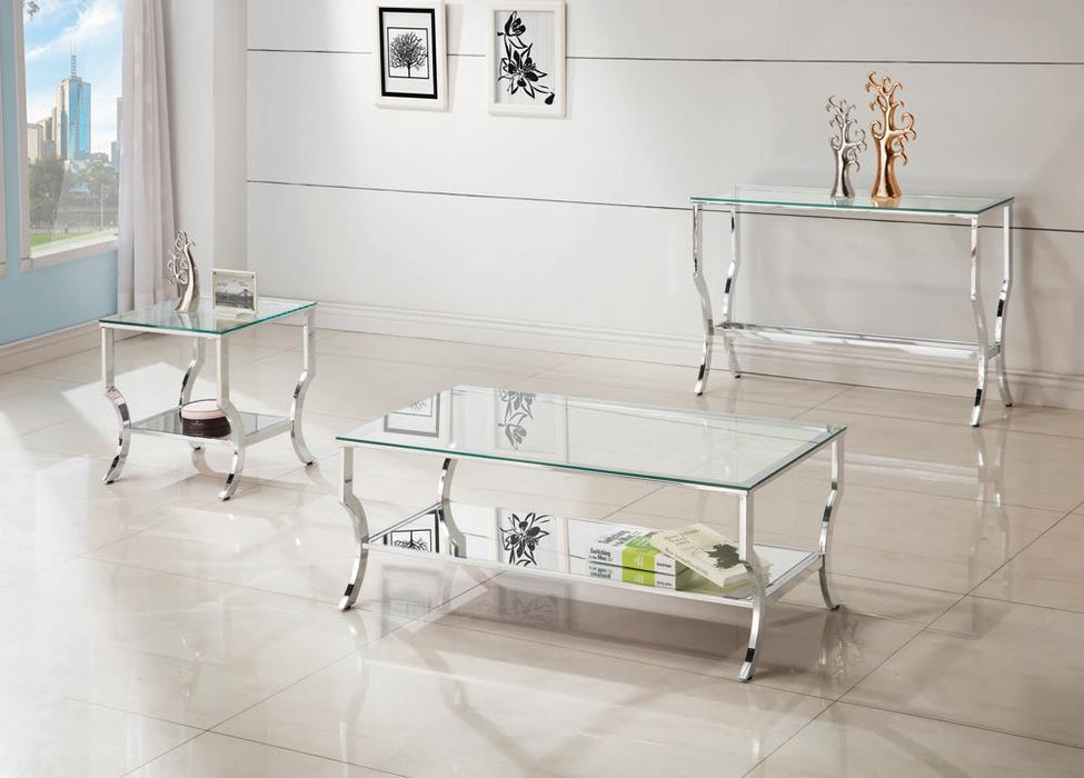 Saide Rectangular Sofa Table with Mirrored Shelf Chrome - Home Discount Furniture - NJ-linden