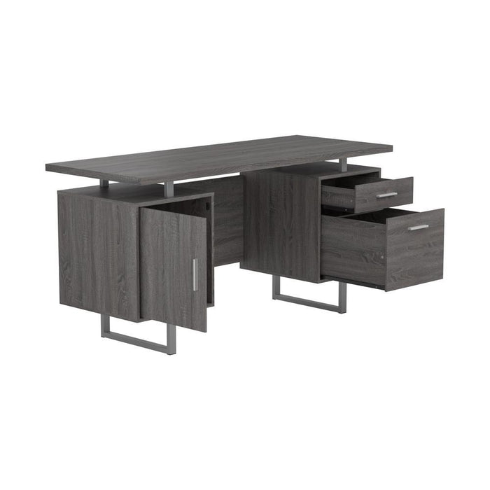 Lawtey Floating Top Office Desk Weathered Grey - Home Discount Furniture - NJ-linden