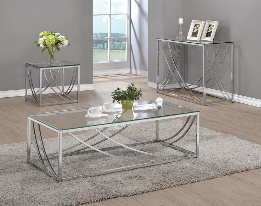 Lille Glass Top Rectangular Sofa Table Accents Chrome - Home Discount Furniture - NJ-linden