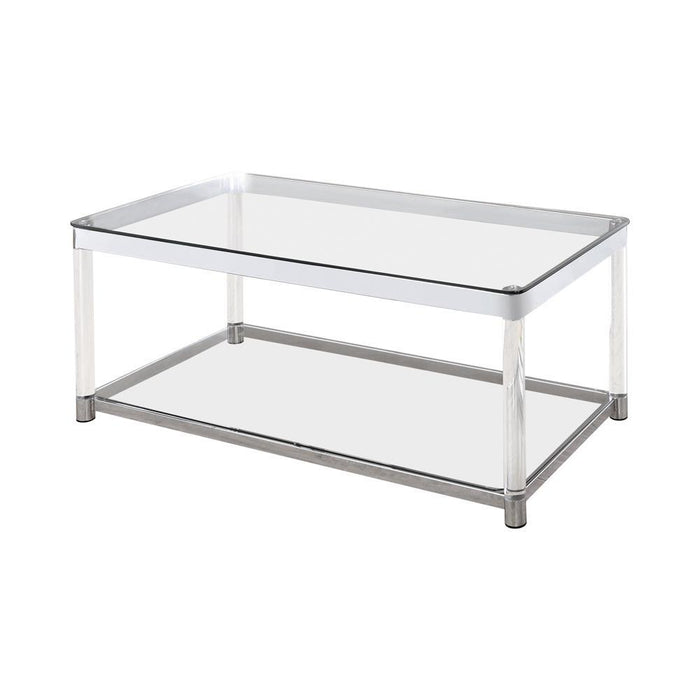 Anne Coffee Table with Lower Shelf Chrome and Clear - Home Discount Furniture - NJ-linden
