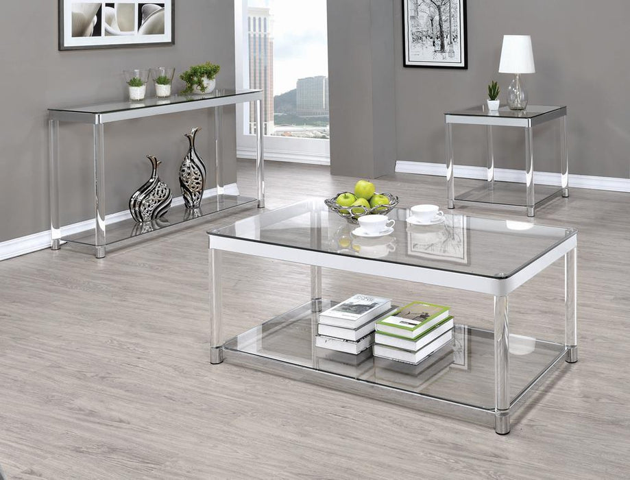 Anne Coffee Table with Lower Shelf Chrome and Clear - Home Discount Furniture - NJ-linden
