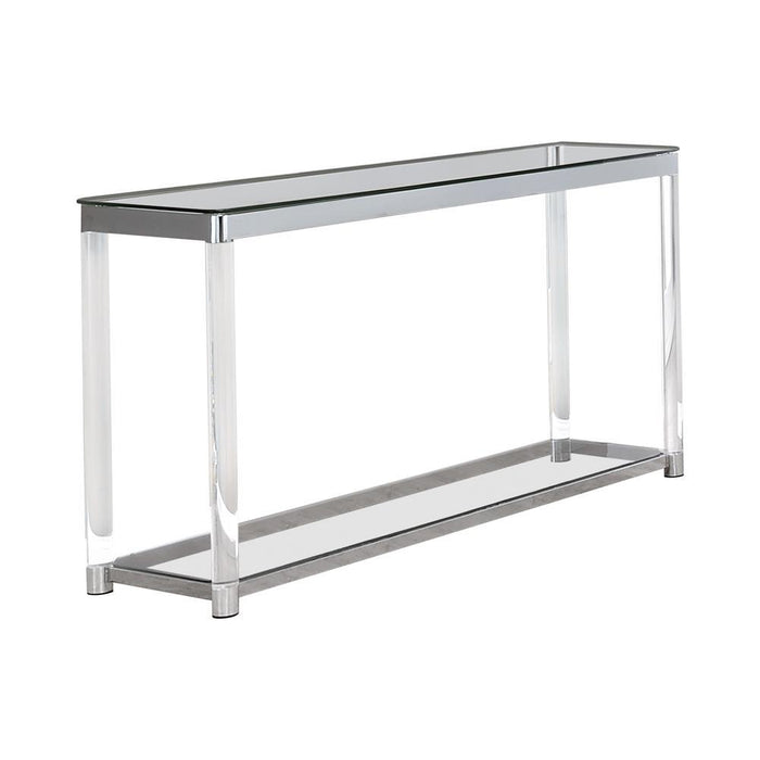 Anne Sofa Table with Lower Shelf Chrome and Clear - Home Discount Furniture - NJ-linden