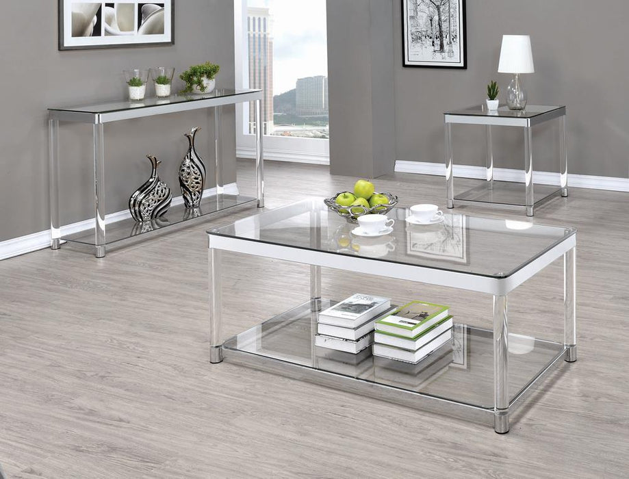Anne Sofa Table with Lower Shelf Chrome and Clear - Home Discount Furniture - NJ-linden