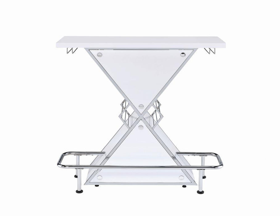 Atoka X-shaped Bar Unit with Wine Bottle Storage Glossy White - Home Discount Furniture - NJ-linden