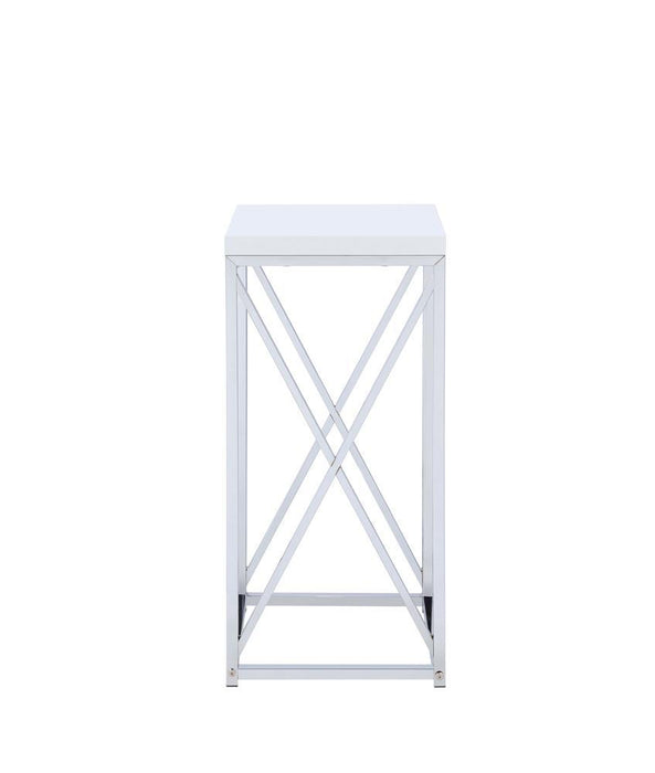 Edmund Accent Table with X-cross Glossy White and Chrome - Home Discount Furniture - NJ-linden
