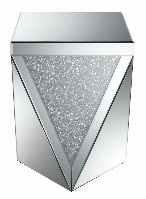 Amore Square End Table with Triangle Detailing Silver and Clear Mirror - Home Discount Furniture - NJ-linden