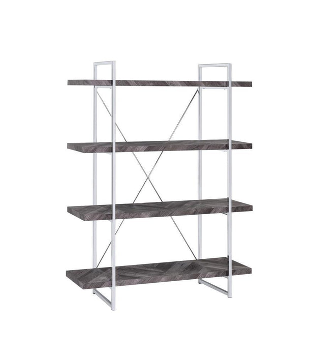 Grimma 4-shelf Bookcase Rustic Grey Herringbone - Home Discount Furniture - NJ-linden