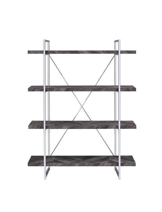 Grimma 4-shelf Bookcase Rustic Grey Herringbone - Home Discount Furniture - NJ-linden