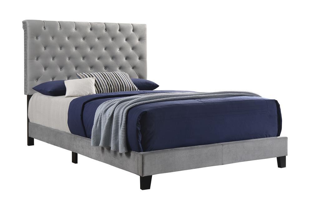 Warner Eastern King Upholstered Bed Grey - Home Discount Furniture - NJ-linden