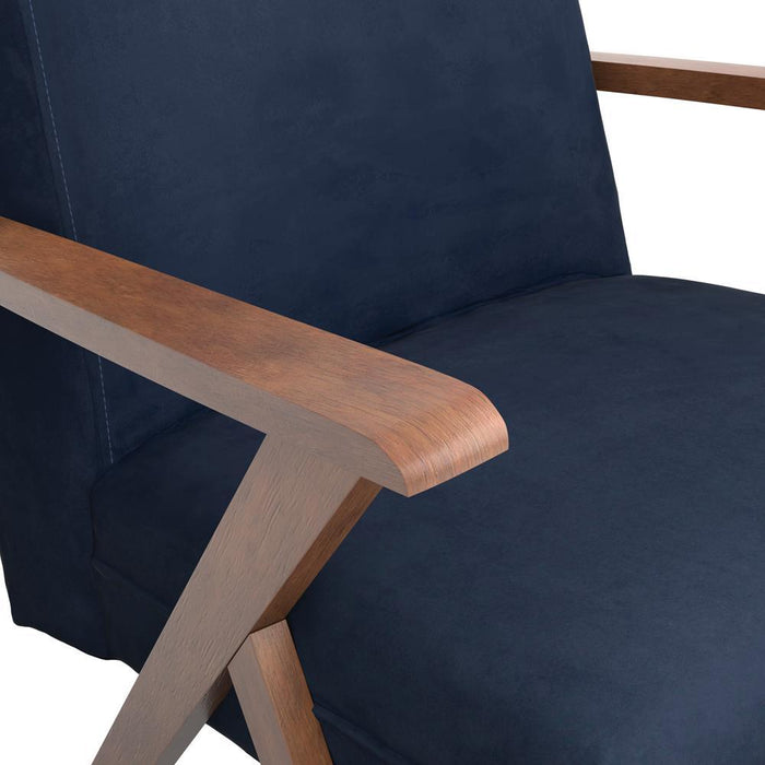 Cheryl Wooden Arms Accent Chair Dark Blue and Walnut - Home Discount Furniture - NJ-linden