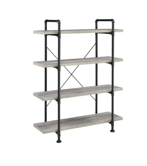 Delray 4-tier Open Shelving Bookcase Grey Driftwood and Black - Home Discount Furniture - NJ-linden
