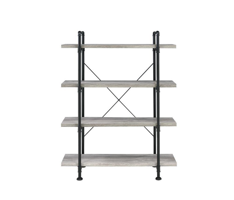 Delray 4-tier Open Shelving Bookcase Grey Driftwood and Black - Home Discount Furniture - NJ-linden