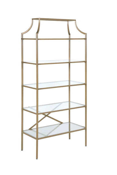 Serena 5-tier Tempered Glass Shelves Bookcase Matte Gold - Home Discount Furniture - NJ-linden