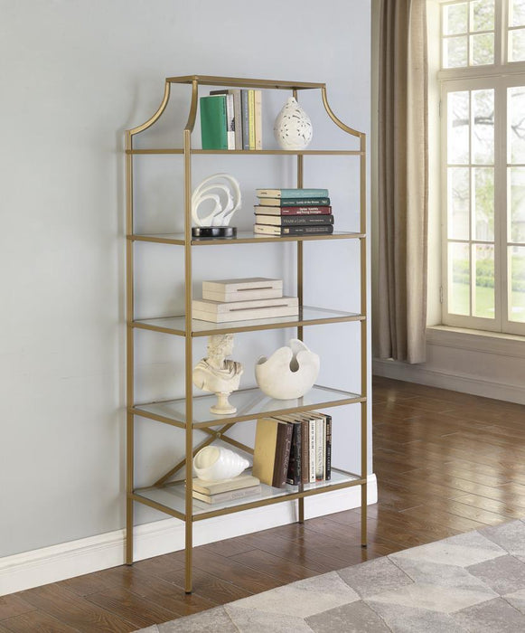Serena 5-tier Tempered Glass Shelves Bookcase Matte Gold - Home Discount Furniture - NJ-linden