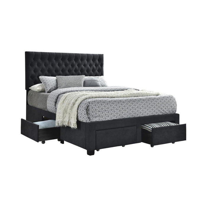 Soledad Eastern King 4-drawer Button Tufted Storage Bed Charcoal - Home Discount Furniture - NJ-linden