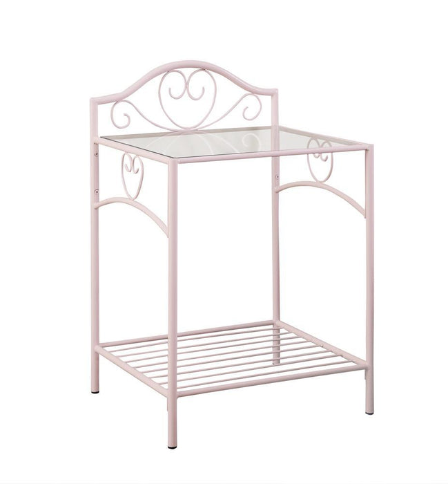 Massi 1-shelf Nightstand with Glass Top Powder Pink - Home Discount Furniture - NJ-linden