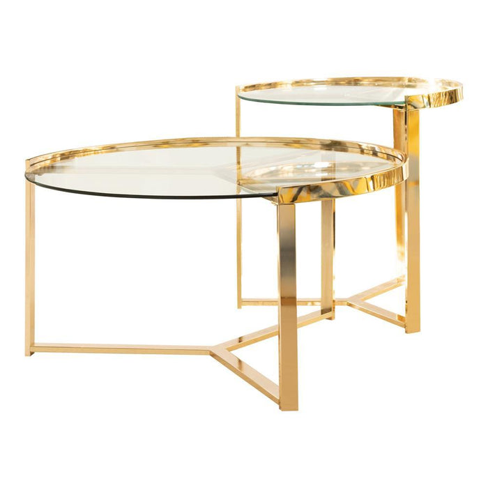 Delia 2-piece Round Nesting Table Clear and Gold - Home Discount Furniture - NJ-linden