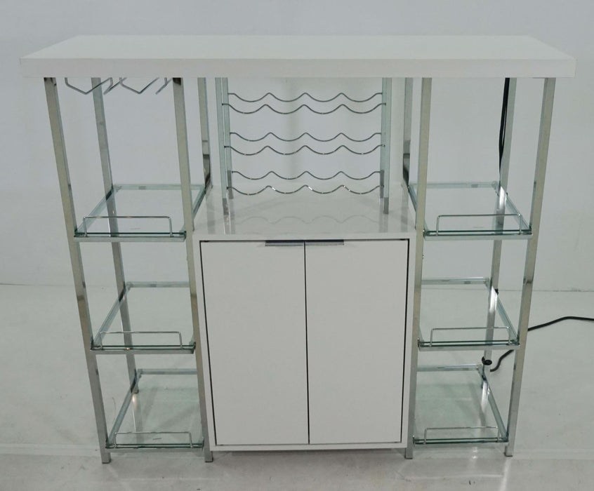 Gallimore 2-door Bar Cabinet with Glass Shelf High Glossy White and Chrome - Home Discount Furniture - NJ-linden