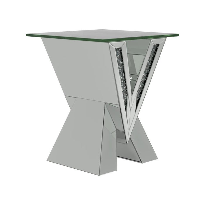 Taffeta V-shaped End Table with Glass Top Silver - Home Discount Furniture - NJ-linden