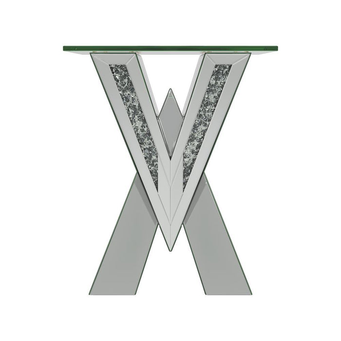 Taffeta V-shaped End Table with Glass Top Silver - Home Discount Furniture - NJ-linden