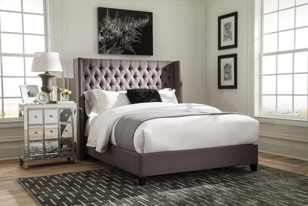 Bancroft Demi-wing Upholstered Eastern King Bed Grey - Home Discount Furniture - NJ-linden