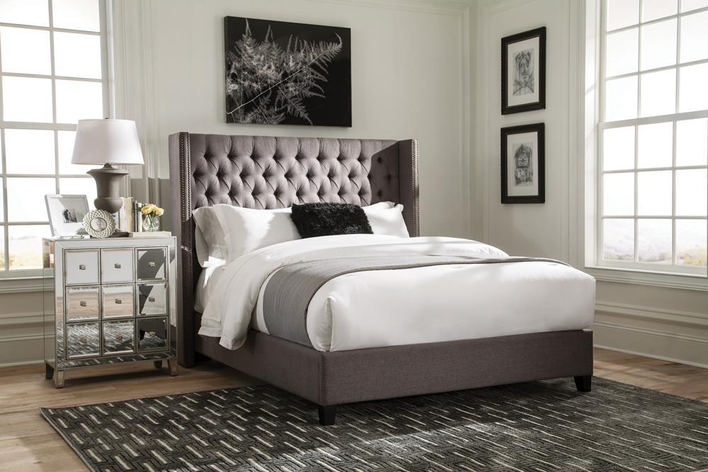 Bancroft Demi-wing Upholstered California King Bed Grey - Home Discount Furniture - NJ-linden