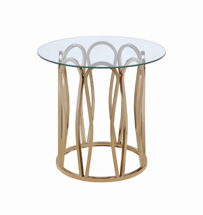Monett Round End Table Chocolate Chrome and Clear - Home Discount Furniture - NJ-linden