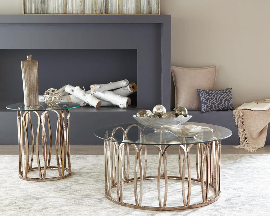 Monett Round End Table Chocolate Chrome and Clear - Home Discount Furniture - NJ-linden