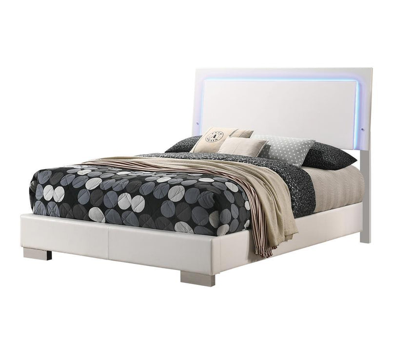 Felicity Full Panel Bed with LED Lighting Glossy White - Home Discount Furniture - NJ-linden
