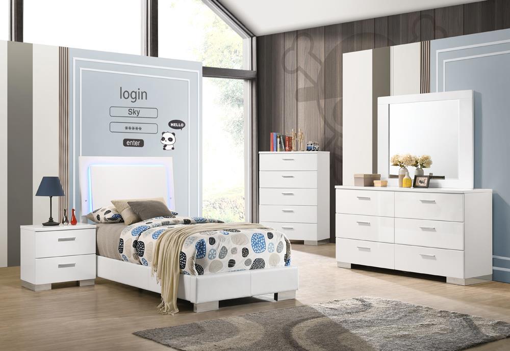 Felicity Twin Panel Bed with LED Lighting Glossy White - Home Discount Furniture - NJ-linden