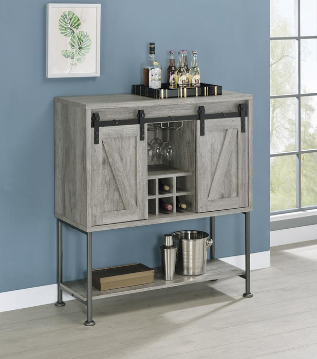 Claremont Sliding Door Bar Cabinet with Lower Shelf Grey Driftwood - Home Discount Furniture - NJ-linden