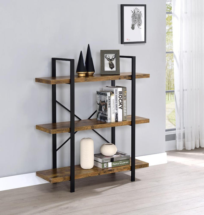 Cole 3-Shelf Bookcase Antique Nutmeg and Black - Home Discount Furniture - NJ-linden