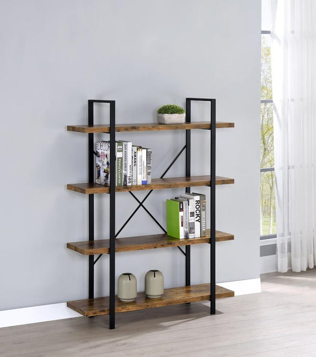 Cole 4-Shelf Bookcase Antique Nutmeg and Black - Home Discount Furniture - NJ-linden