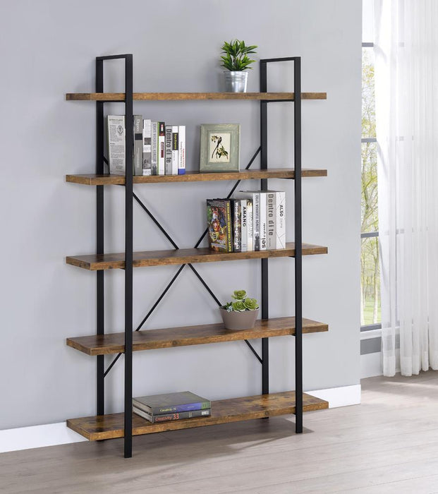 Cole 5-Shelf Bookcase Antique Nutmeg and Black - Home Discount Furniture - NJ-linden