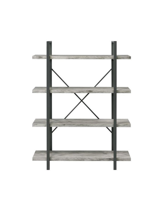 Cole 4-Shelf Bookcase Grey Driftwood and Gunmetal - Home Discount Furniture - NJ-linden