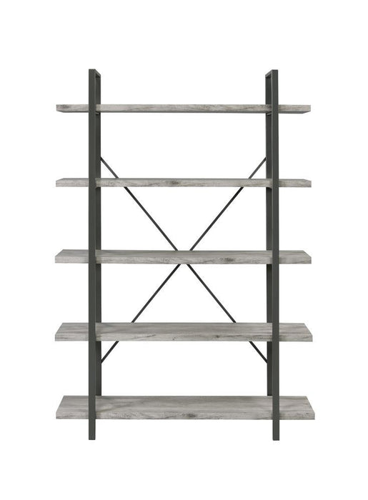 Cole 5-Shelf Bookcase Grey Driftwood and Gunmetal - Home Discount Furniture - NJ-linden