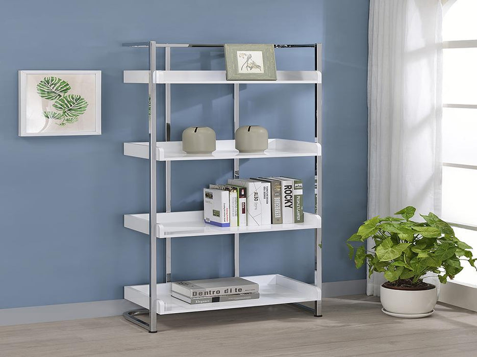 Ember 4-shelf Bookcase White High Gloss and Chrome - Home Discount Furniture - NJ-linden