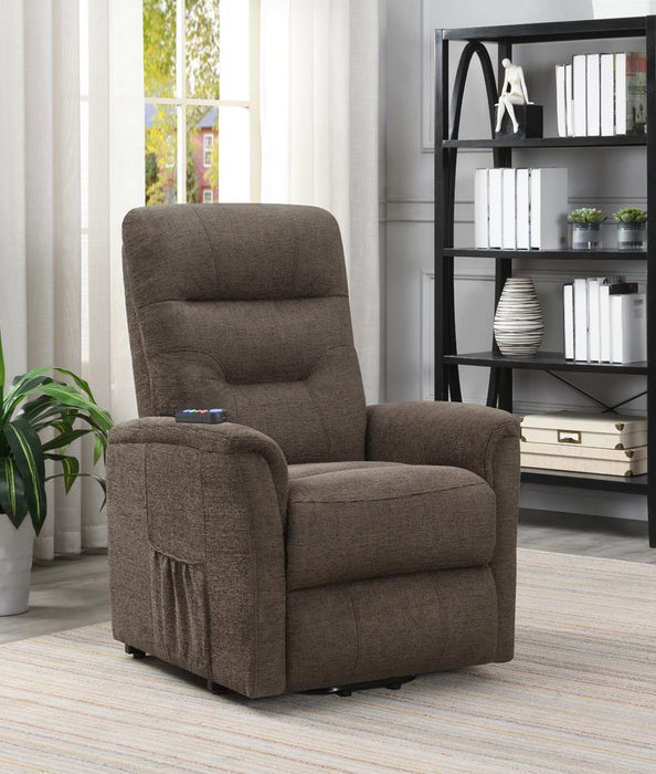 Henrietta Power Lift Recliner with Storage Pocket Brown - Home Discount Furniture - NJ-linden