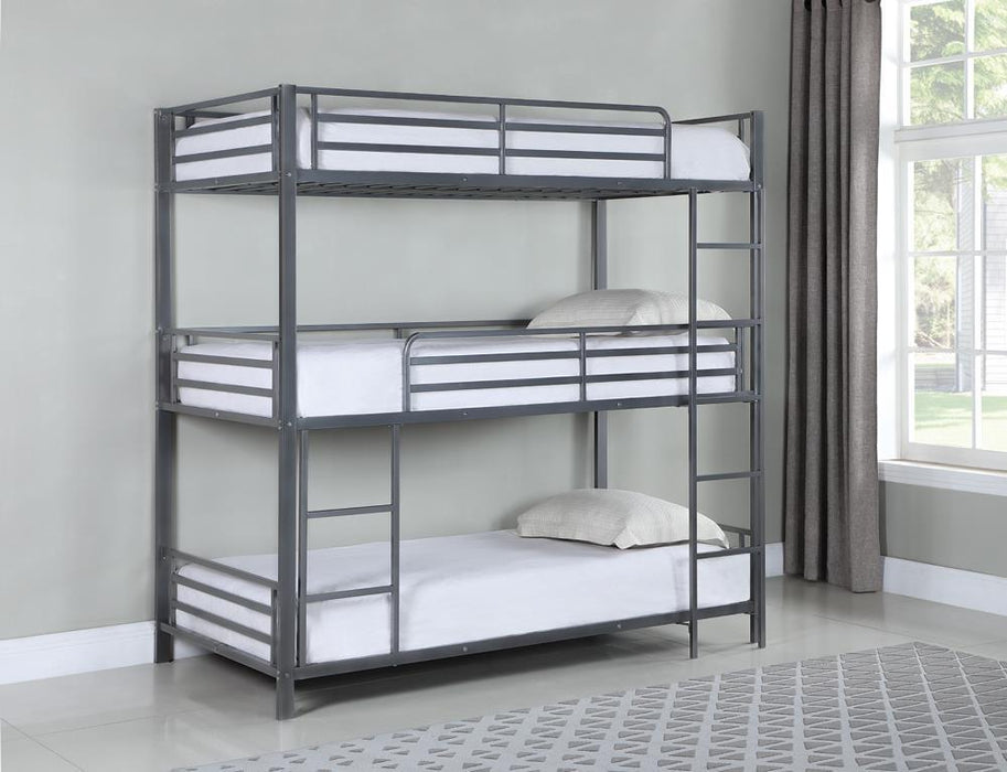 Maynard Metal Triple Twin Bunk Bed Gunmetal - Home Discount Furniture - NJ-linden