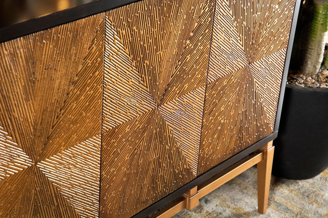 Zira Sunburst 4-door Accent Cabinet Brown and Antique Gold - Home Discount Furniture - NJ-linden