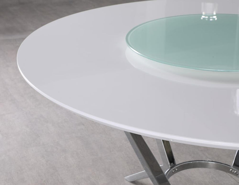 Abby Round Dining Table with Lazy Susan White and Chrome - Home Discount Furniture - NJ-linden