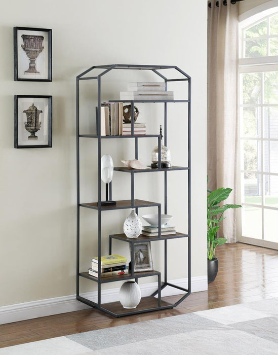 Leland 6-shelf Bookcase Rustic Brown and Dark Grey - Home Discount Furniture - NJ-linden