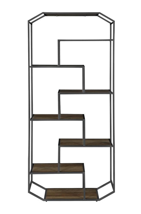 Leland 6-shelf Bookcase Rustic Brown and Dark Grey - Home Discount Furniture - NJ-linden