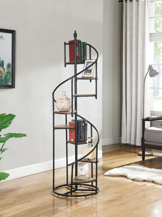 Roseglen 8-shelf Staircase Bookcase Rustic Brown and Black - Home Discount Furniture - NJ-linden