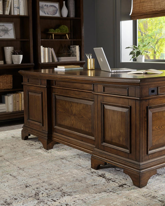 Hartshill Executive Desk with File Cabinets Burnished Oak - Home Discount Furniture - NJ-linden