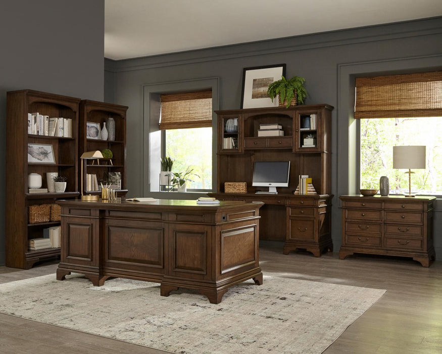 Hartshill Executive Desk with File Cabinets Burnished Oak - Home Discount Furniture - NJ-linden